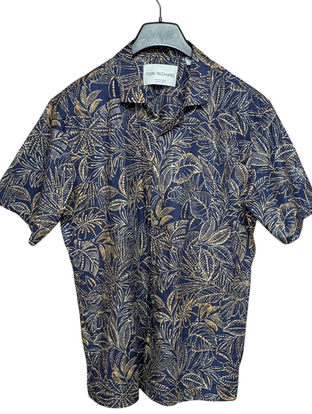 Tori Richard Dotanicals Cotton Lawn Shirt Navy and Yellow Size Large - Picture 12 of 12